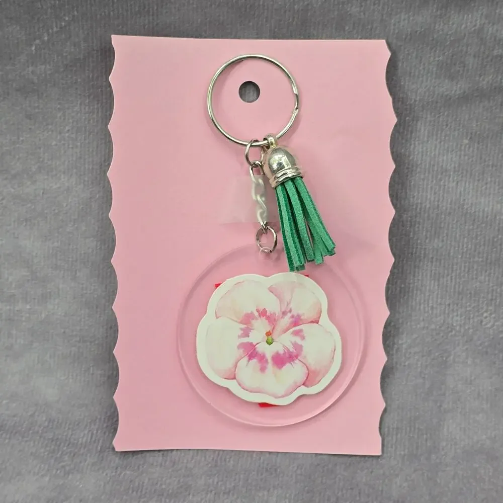 Letter Keychain Clear Silver Circle Handmade‎ Acrylic Tassel Flower V Green